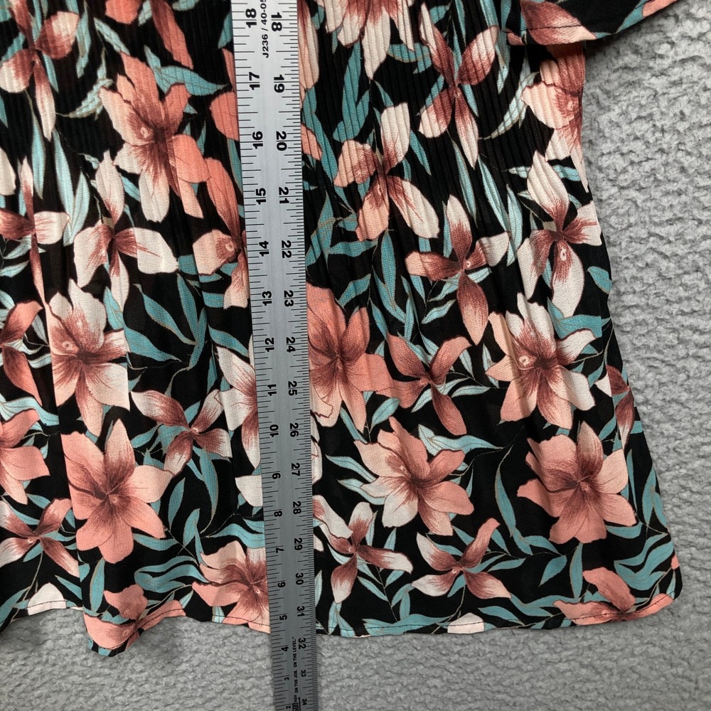 Catherines Floral Tunic Blouse Women 3X Black Peach Pleated Split Flutter Sleeve - Picture 2 of 8